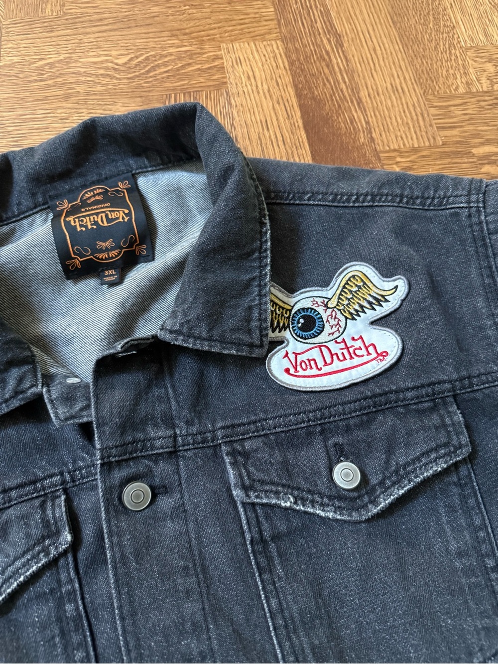 VON DUTCH Originals Denim Trucker Jacket Flying Eyeball Grunge Y2K Spellout 3X